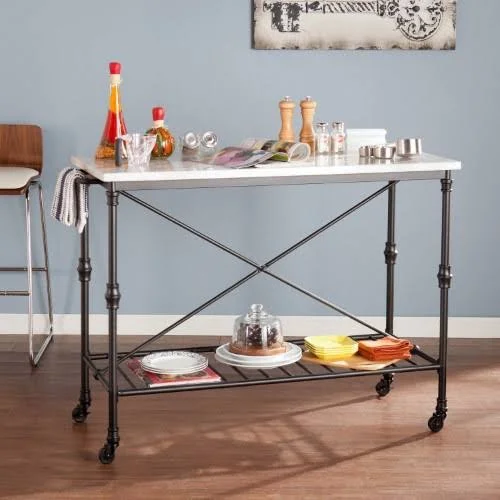 Southern Enterprises Catania Kitchen Island - Matte Black/Gray Faux Mar