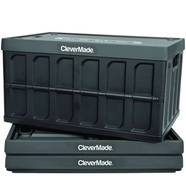 Clevermade 46L Collapsible Storage Bins with Lids - Folding Plastic Stackable 3