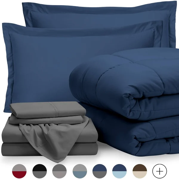 Bare Home Bed-in-a-Bag Down Alternative Comforter & Sheet Set - Comforter Set: Light Grey - Sheet Set: White - Twin XL