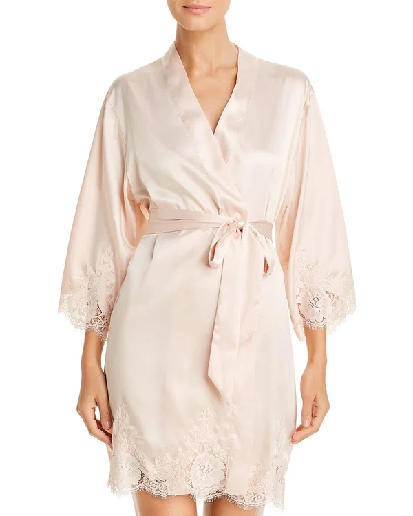 Homebodii Women's Olivia Short Satin Robe - Pink - Size Large