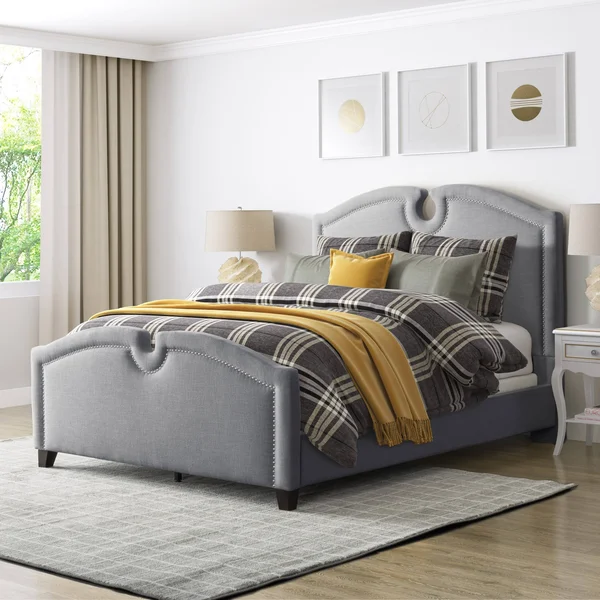 CorLiving Fairfield Cream Fabric Curved Top Bed, King