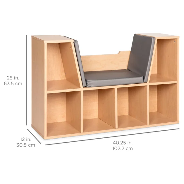 Best Choice Products 6-Cubby Kids Bedroom Storage Organizer - Multi-Purpose Bookcase w/ Cushioned Reading NOOK - Brown