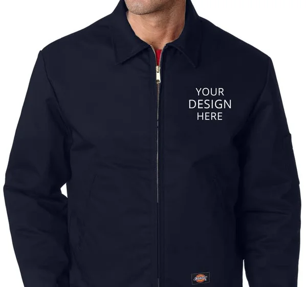 Custom Embroidered Dickies Men's Lined Eisenhower Jacket - Size: L, Dark Navy