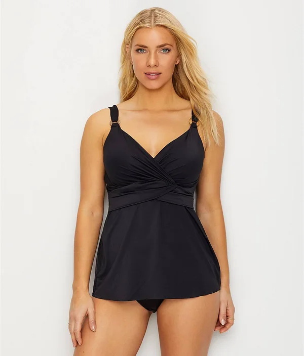Miraclesuit Women's Solid Plunge Tankini Top - Black - Size 36DD