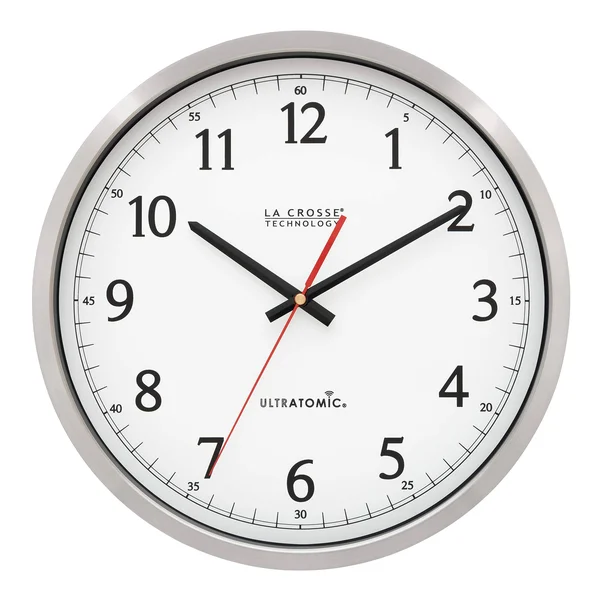 La Crosse Technology 404-1235UA-PL UltrAtomic 14 inch Stainless Steel Wall Clock - Plastic Lens, Silver