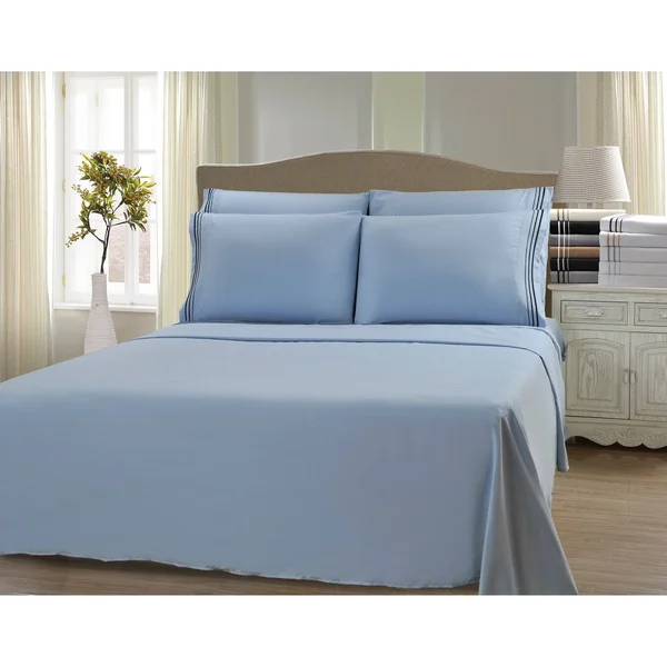 Superior Wrinkle Resistant Embroidered 6 Piece Microfiber Sheet Set - California King - White/Gold