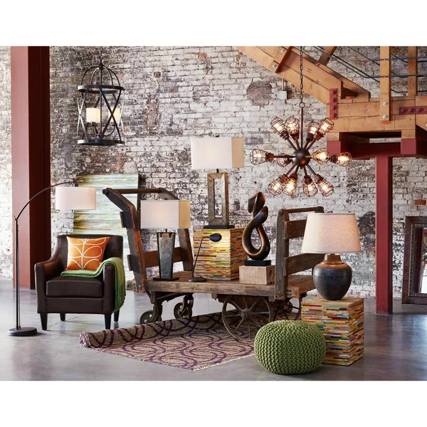 Franklin Iron Works Modern Table Lamp Tapered Natural Slate Bronze Metal Rectangular Shade for Living Room Family Bedroom Bedsid