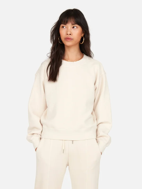 Fleece Raw Neck Sweatshirt Bone - S