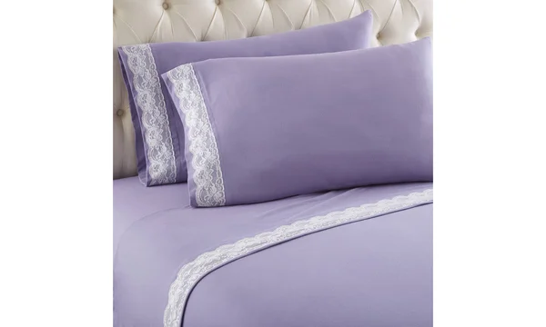 Micro Flannel Amethyst (Purple) California King Lace Edged Sheet Set