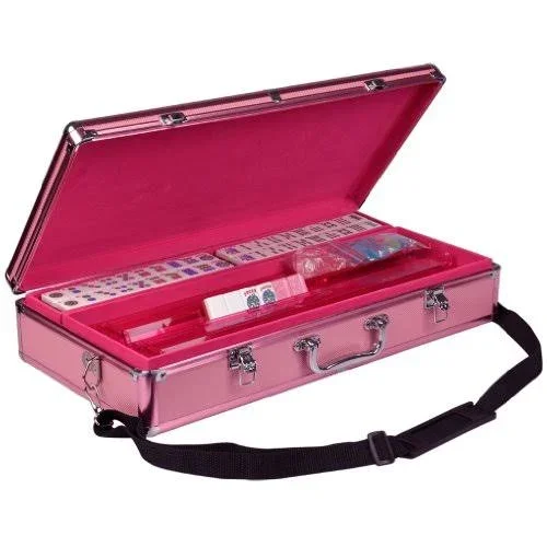 American Mahjong (Mah Jongg, Mahjongg) 166 Tiles All-in-One Racks, Pushers Set - Pink Sparkles with Pink Aluminum Case