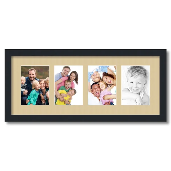 Collage Picture Frame, Satin Black Frame with 4 openings for 5x7 Photos with Green Whisper Mat. D3926GI15, ArtToFrames