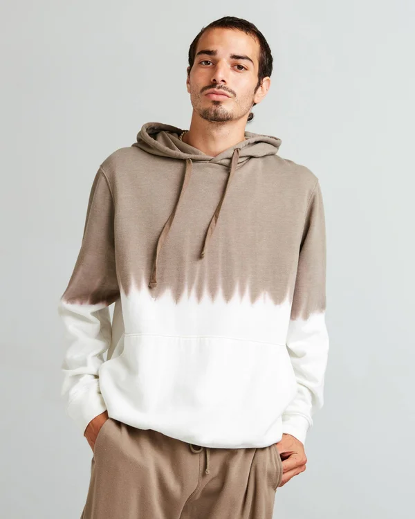 Richer Poorer Men's Recycled Fleece Hoodie, Size Medium, Warm Grey Dip Dye