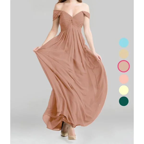 Azazie Empire V-Neck Floor-Length Chiffon Bridesmaid Dresses - Champagne Rose