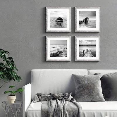 8x8 Rustic Picture Frames with 2 Mats Walnut Display Pictures 6x6 or 4x4 with Mat or 8x8 Without Mat Made of Solid Wood - 8x8 in