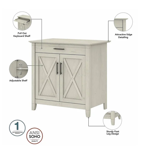 Bush Furniture Key West Secretary Desk with Storage and Desktop Organizers, Linen White Oak
