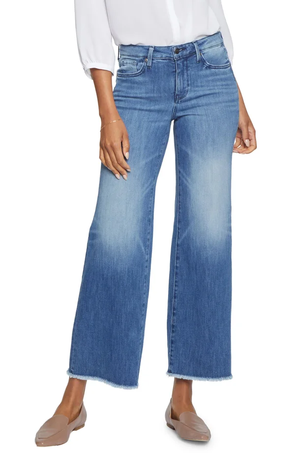 Nydj Teresa Wide-Leg Frayed-Hem Ankle Jeans - Calloway - Size 16