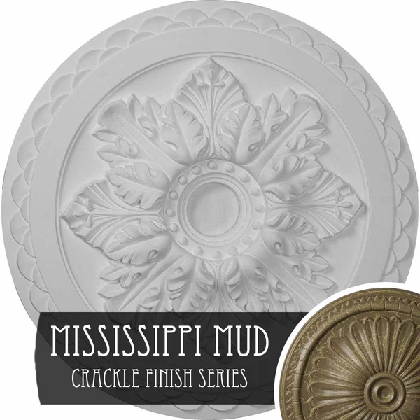23 5/8x22OD x 3x22ID x 2x22P Bordeaux Deluxe Ceiling Medallion (Fits Canopies Up to 4x22), Hand-Painted Mississippi Mud Crackle