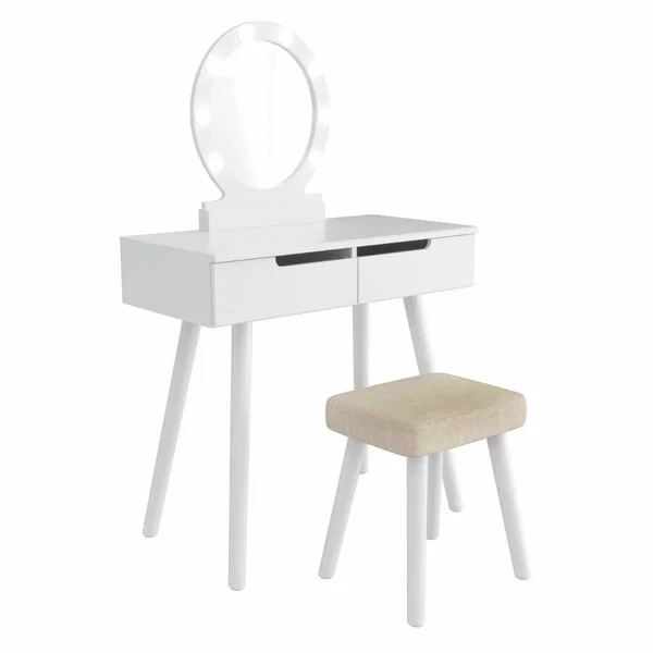 Jaxpety Modern Dressing Table Set w/3 LED-Colored Mirror