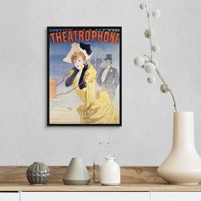 Poster Advertising The &Theatrophone& Jules Cheret Wrapped Canvas Print on Canvas Trinx Format: Black Framed - Size: 18x22 H x 14