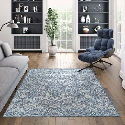 Lincolnia Floral Blue/Gray Area Rug Bungalow Rose Rug Size: Rectangle 3&9x22 x 5&5x22