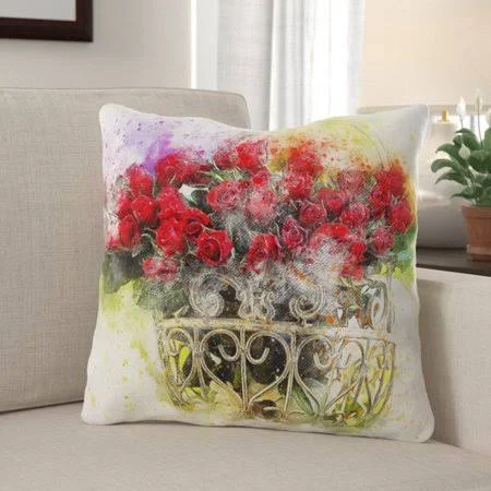 Winston Porter Debary Flowers Throw Pillow, Size: Large, Red