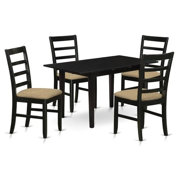 East West Furniture Norfolk 5-Piece Wood Dining Table and Chair Set in Black - NOPF5-BLK-C
