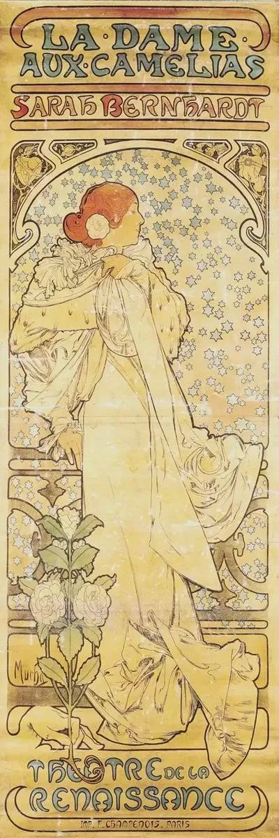 Alphonse Mucha Canvas Wall Decor Art Prints - La Dame AUX Camelias (featuring Sarah Bernhardt) - 1890-1910 ( People art)