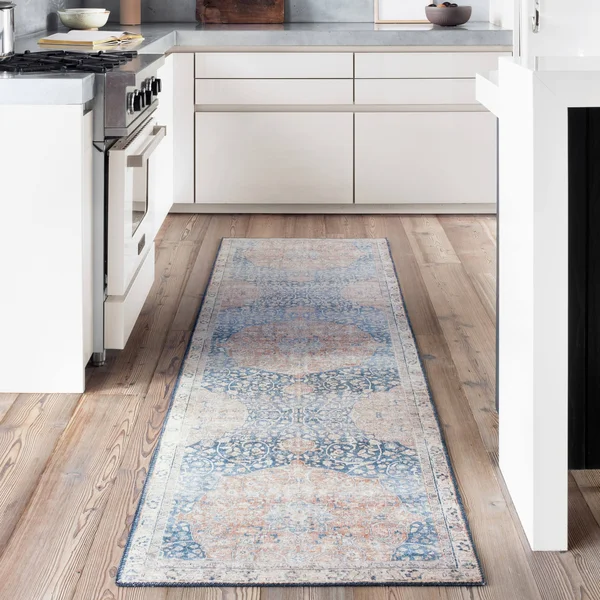 Alexander Home Isabelle Traditional Vintage Border Printed Area Rug - Size: 2&6 x 7&6, Blue