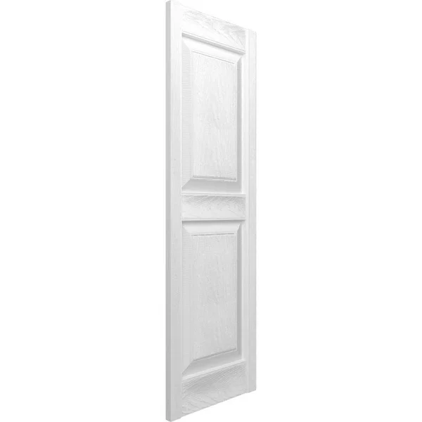 Ekena Millwork LP2S14X07100WH Lifetime Vinyl - Standard Two Equal Panels, Raised Panel Shutters with Shutter-Loks (Per Pair), Whi