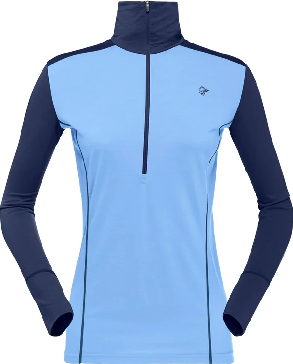 Norrona Women's Wool Zip Neck Baselayer - Small - Indigo Night, Campanula