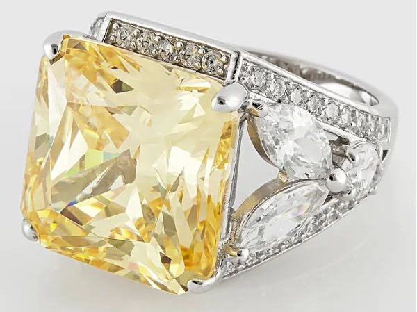 2.60ctw Bella Luce Charles Winston for 2 Canary and White Diamond Simulant Rhodium Over Silver Ring - Size 10