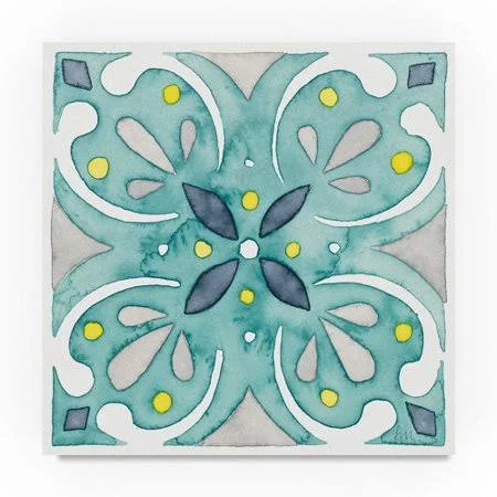 Trademark Fine Art 'Garden Getaway Tile IV Teal' Graphic Art Print on Wrapped Canvas - Size: 24 x 24, Blue
