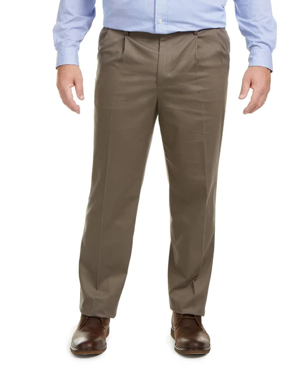 Dockers Big & Tall Classic Fit Signature Khaki Lux Cotton Stretch Pleated Pants - 48 32, Brown