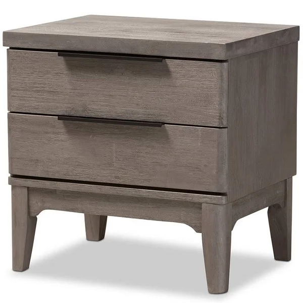 Baxton Studio Nash 2 Drawer Nightstand in Platinum Gray