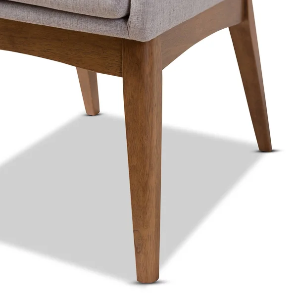 Baxton Studio Nexus Mid-Century Modern Fabric Upholstered and Finished Wood 5-Piece Dining Set Greyish Beige & Walnut Brown