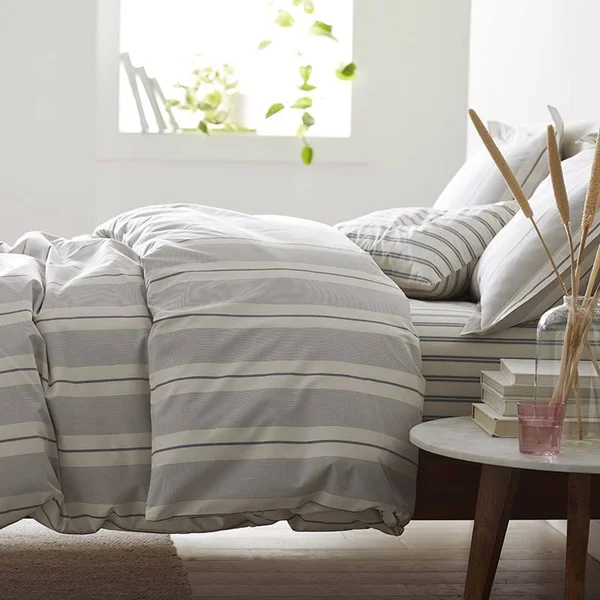 The Company Store Wide Stripe Yarn Dyed Navy Cotton Percale Twin Duvet COVER, Blue