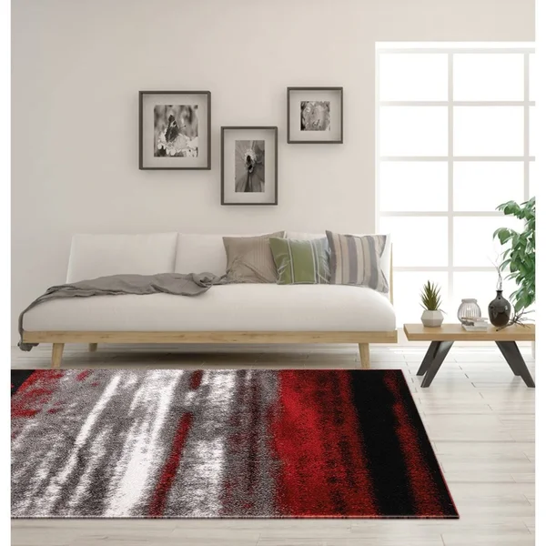 Santorini Collection Red/Gray Shag Polyester Area Rug - 2'1'' x 3'3''