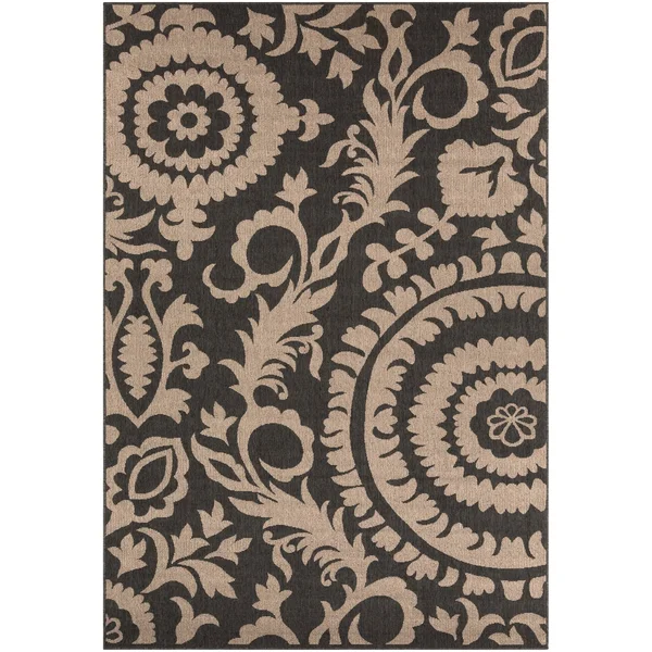 2x8 ft Surya Big Pine Floral Indoor Outdoor Rug, Red