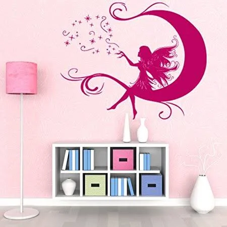 Moon Fairy Wall Decal - Wall Decal for Kids, Girls Room Sticker, Nursery Vinyl Wall Art, Kids Room Mural Decor - 2300 - 31in x 2