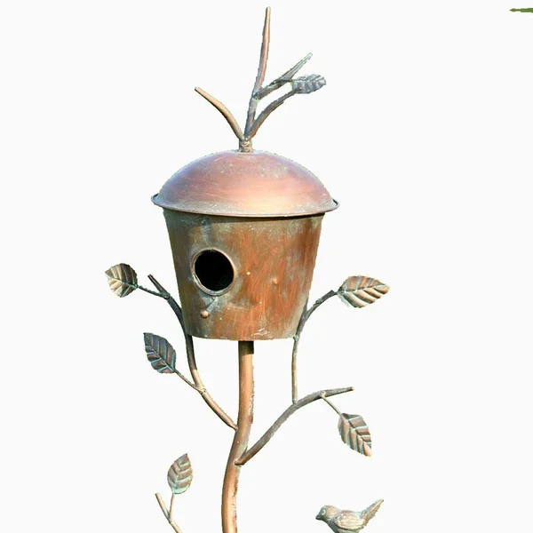 Zaer ZR173714-D Iron Birdhouse Stake with Dome Roof Antique Copper Finished