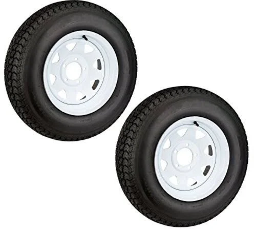 2-Pack Radial Trailer Tire on Rim St205/75r15 15 in. Load C 5 Lug White Spoke