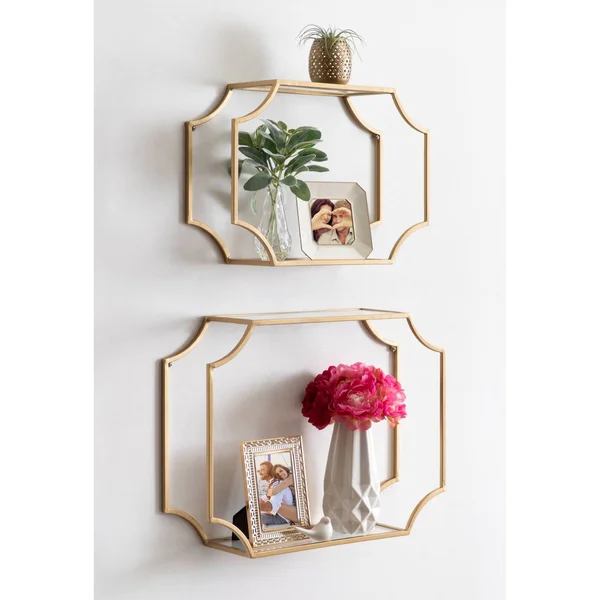 Kate and Laurel Ciel Modern Glam Metal Wall Shelf Set - 2 Piece 24 inch - Gold