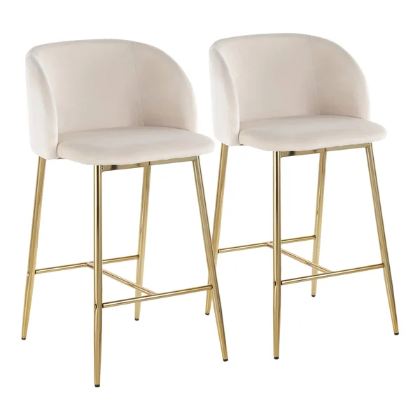 LumiSource Fran Contemporary Counter Stool, Set of 2 - Chrome, Blue Velvet