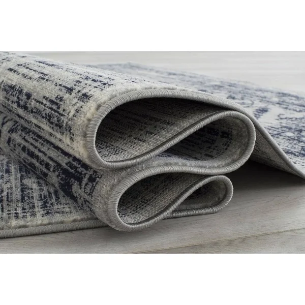 Allstar Rugs Distressed Ivory and Gray Rectangular Accent Area Rug with Black Diamond Lattice Design - 4& 11x22x7& 0x22
