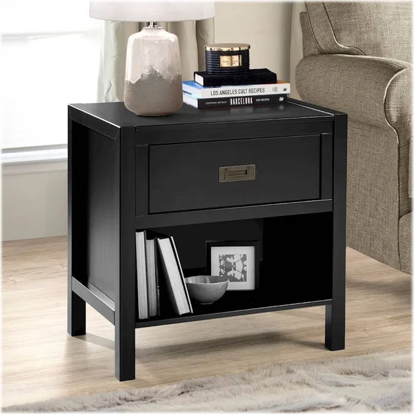 Walker Edison - Classic Rectangular Solid Wood 1-Drawer Nightstand - Black