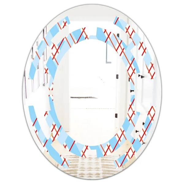 Designart &Blue and Red Plaid& Modern Round or Oval Wall Mirror - Space - 24 in. Wide x 24 in. High