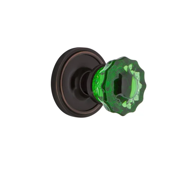 Nostalgic Warehouse Classic Rosette Double Dummy Crystal Emerald Glass Door Knob in Timeless Bronze 723114