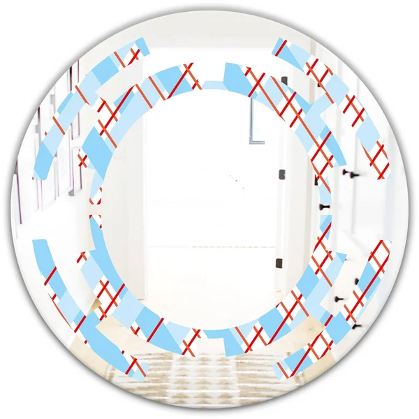Designart &Blue and Red Plaid& Modern Round or Oval Wall Mirror - Space - 24 in. Wide x 24 in. High