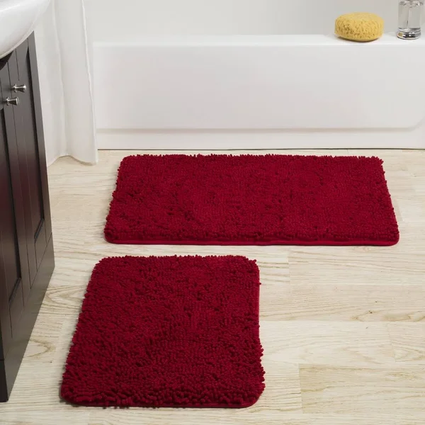Windsor Home 2-Piece Memory Foam Shag Bath Mat - Burgundy