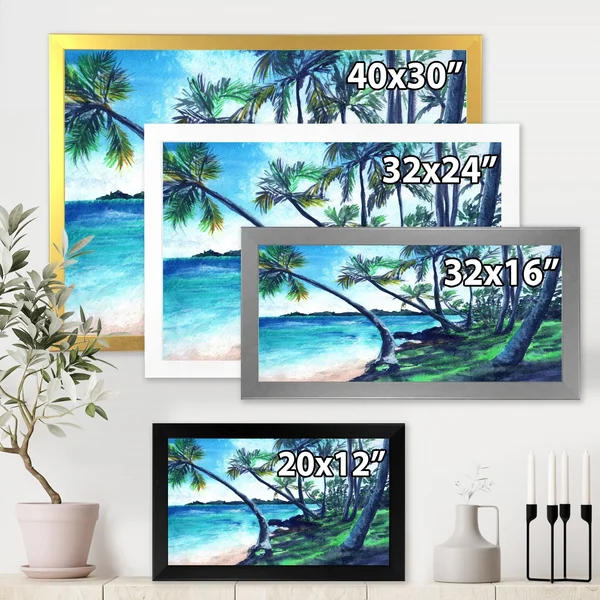 Designart &Tropical Beach in Summer Paradise& Nautical & Coastal Framed Art Print - 20 in. Wide x 12 in. High - Black